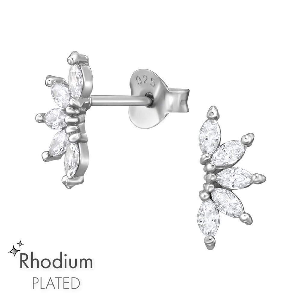 Rhodium Marquise Ear Studs | 10 CZ Stones 9.5mm